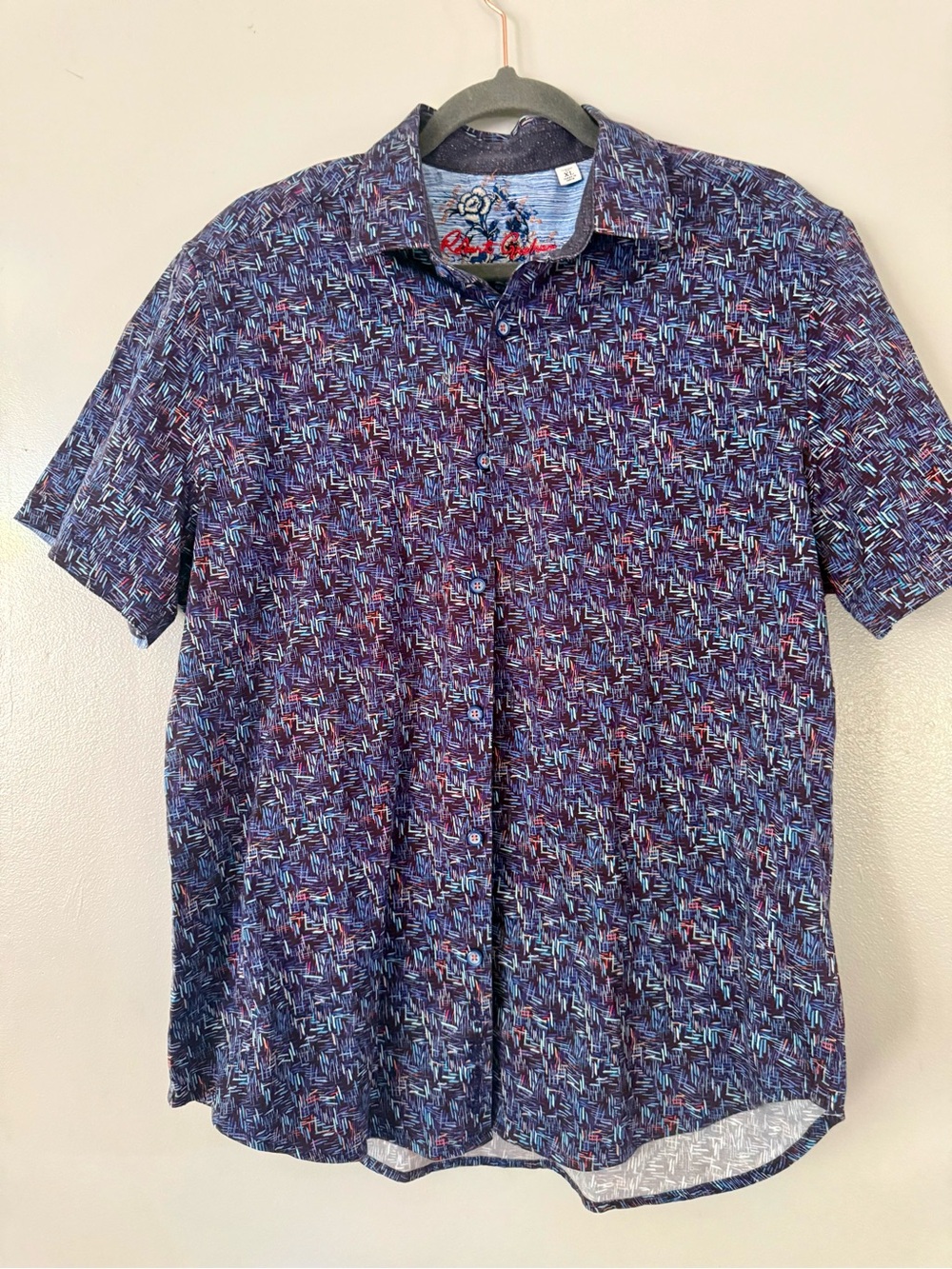 Robert Graham Conley Short Sleeve Button Down Shirt Abstract Geometric Multi XL